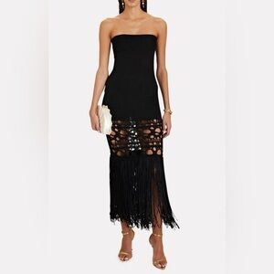 CHRISTOPHER ESBER Crochet-Paneled Pleated Maxi Dress Black X-Small